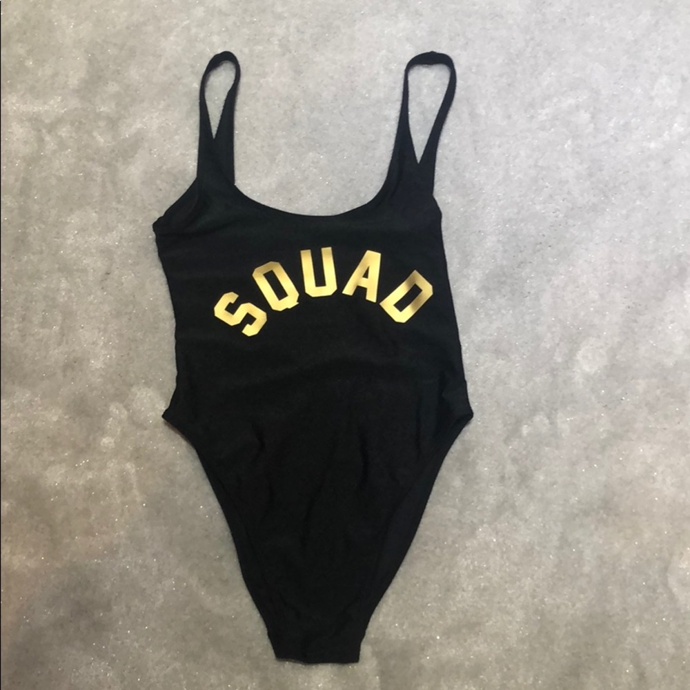 Black squad one piece bathing suit